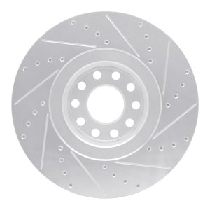 Audi A8 Brake Rotor (1) - Front Left - R1 Concepts - Drilled & Slotted - Silver - `00-`03